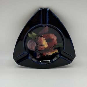 5.5" VTG Moorcroft Orchid Ashtray Cobalt Blue Pottery Made in England Queen Mary